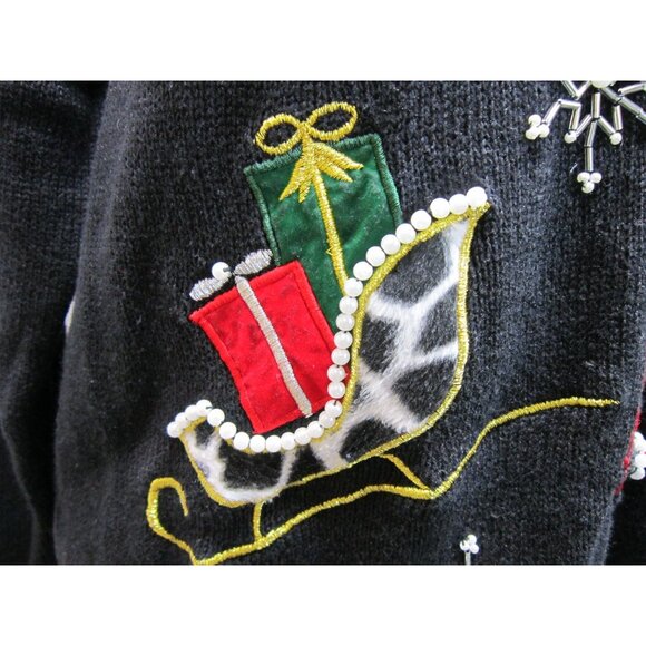 Vintage B P Design Christmas Embroidered Black Cardigan‎ Sweater Size S - Picture 7 of 10